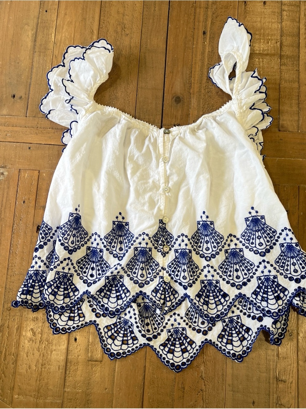 Calypso St Barth Womens White Blue Cotton Shell Embroidered Pajama Set Small - Picture 2 of 8